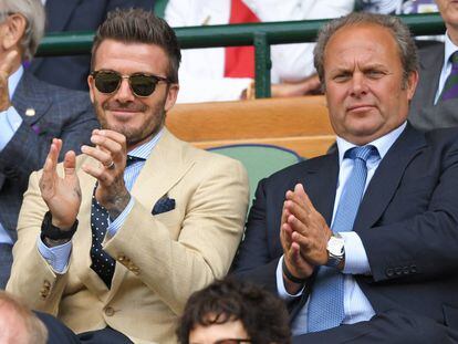 El exfutbolista David Beckham, en la pista central de Wimbledon.