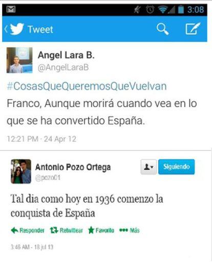 Los tweets de los dos militantes de Nuevas Generaciones.