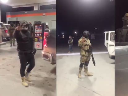 Elementos del convoy armado que irrumpió en Caborca, Sonora, entre la noche del 15 y la madrugada 16 de febrero de 2022.