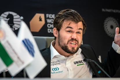 Carlsen, on Sunday, during the press conference after Game 3, when he asked for changes to the World Cup format