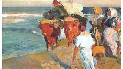 “Sacando la barca, Playa de Valencia”, de Joaquín Sorolla, uno de los cuadros con permiso temporal para su exhibición en el extranjero.