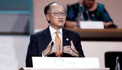 Jim Yong Kim, presidente del Banco Mundial, el martes en la cita climática en París.