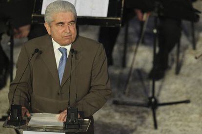Demetris Christofias durante la ceremonia de toma de posesión de la presidencia rotatoria de la Unión Europea durante un acto celebrado en el anfiteatro de Kourion.