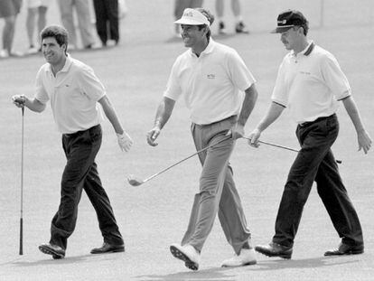 Olazábal, Ballesteros y Jiménez paseando durante el Masters de Augusta de 1994.