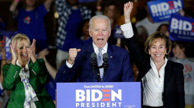 Democratic presidential candidate former Vice President Joe Biden speaks at a primary election night campaign rally Tuesday, March 3, 2020, in Los Angeles. (AP Photo/Chris Carlson)