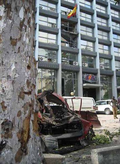 Embajada española en Kinshasa, alcanzada en marzo de 2007 por un proyectil.