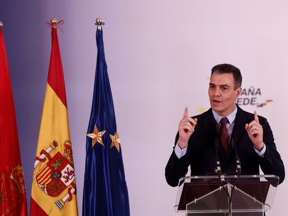 Pedro Sánchez, durante su intervención en un acto este viernes en Pamplona.