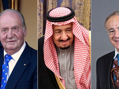 Desde la izquierda, el rey Juan Carlos I, el rey de Arabia Saudí, Abdalá Bin Abdulaziz, y Allen Sanginés-Krause.