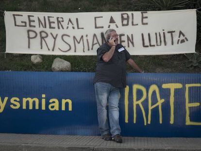 Protesta en Manlleu contra el cierre de la planta de Prysmian.