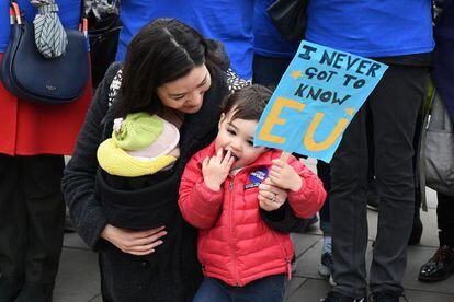 Protesta a favor de permanecer en la Unión Europea, en Londres.