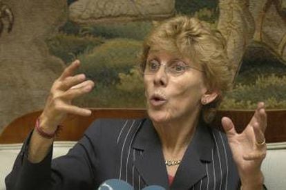 Cristina Barrios, en un encuentro con corresponsales españoles en México en 2004.