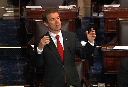 Rand Paul, durante su discurso de 13 horas. 