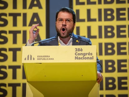 El vicepresidente del Govern, Pere Aragonès, interviene en el 28º Congreso Nacional de ERC, en Barcelona.