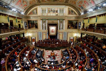 El hemiciclo del Congreso el 21 de octubre de 2020, durante la intervención del líder de Vox, Santiago Abascal.