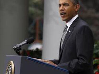 Barack Obama, durante su comparecencia pública en el Rose Garden