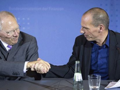 Schäuble y Varoufakis, hoy en Berlín.