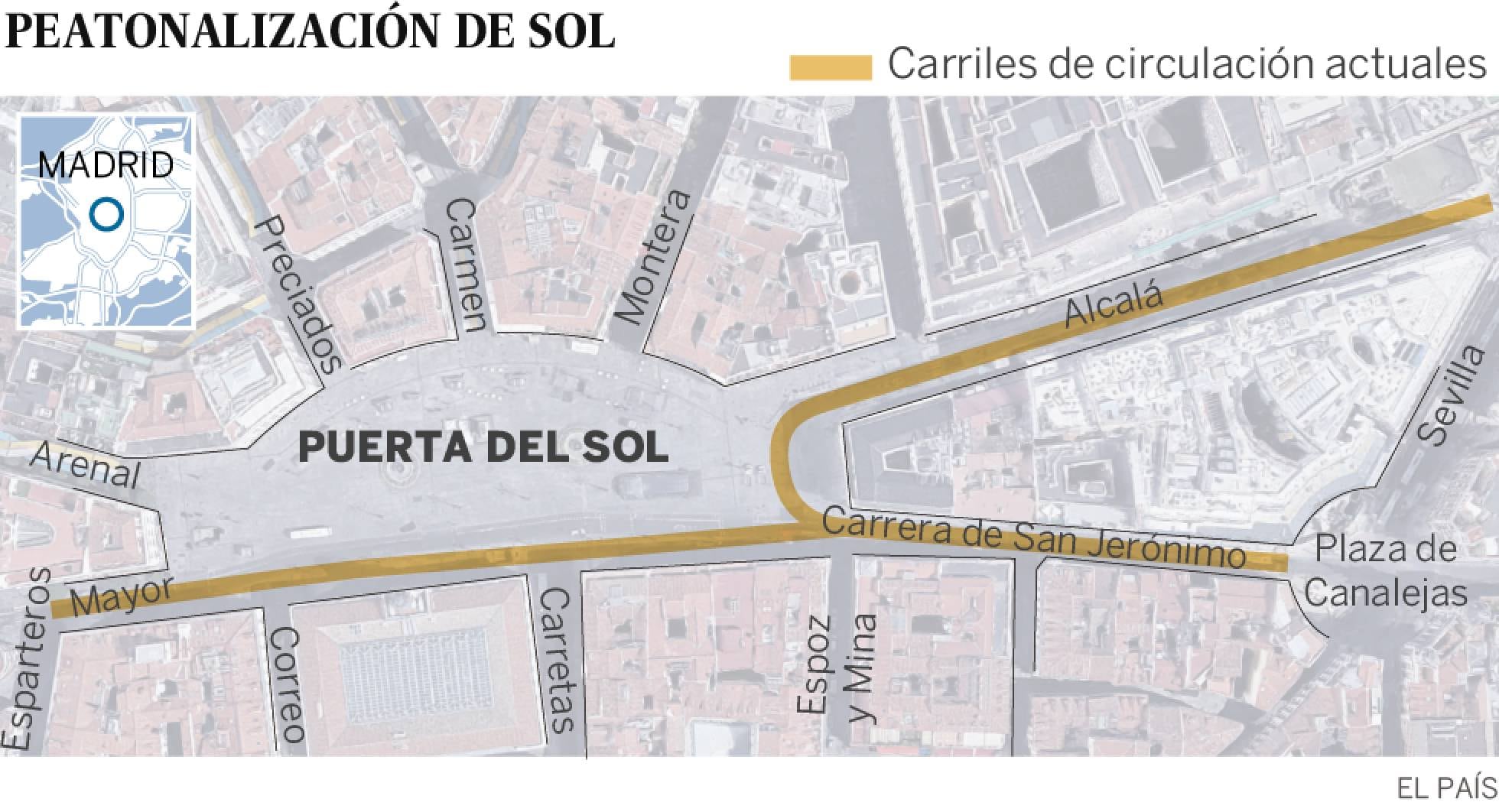 La Puerta del Sol será peatonal en agosto y habrá seis carriles bici