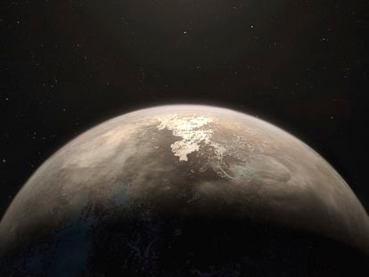 Una ilustración del exoplaneta Ross 128 b, el segundo cuerpo de este tipo más cercano a la tierra, descubierto en noviembre de 2017.
