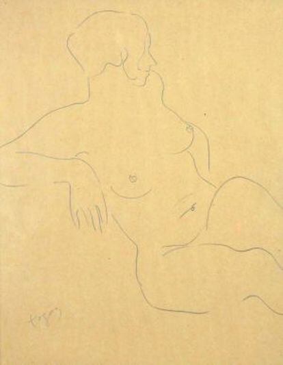 'Nu assegut', el sensual dibujo que realizó Togores durante su etapa parisina con lapiz sobre papel que se puede ver en la galería.