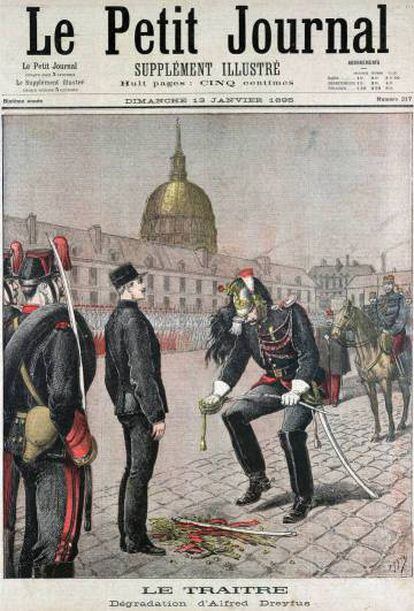 Portada del periódico 'Le Petit Journal' que alude a la condena del capitán Dreyfus (1895).  