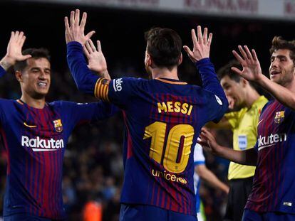 Messi celebra su segundo gol ante el Leganés