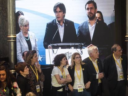 Balance de los resultados en la sede de Junts per Catalunya.