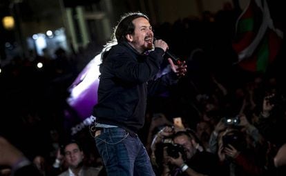 Pablo Iglesias reaparece en la precampaña de Podemos, en Madrid, el pasado 23 de marzo.