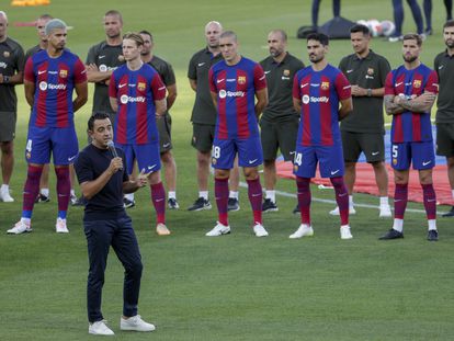 Xavi Hernández durante la presentación del equipo en el Trofeo Joan Gamper entre el Barcelona y el Tottenham el pasado martes.