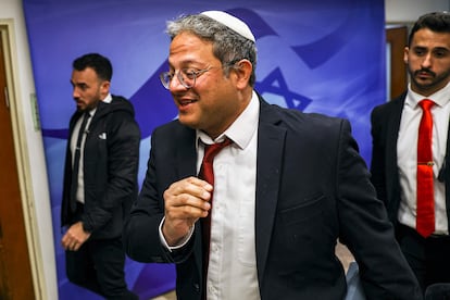 Itamar Ben-Gvir, a su llegada a la reunión semanal del consejo de ministros, este domingo en Jerusalén.