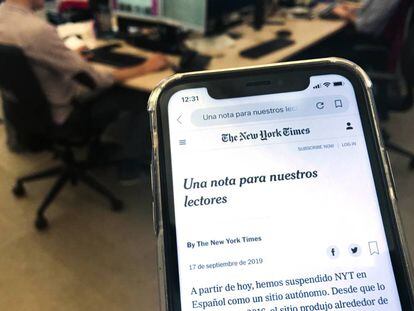 Nota donde se explica el cierre de la versión es español de NYT.