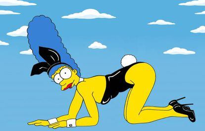 Marge Simpson, como Kate Moss posando para el 60 aniversario de 'Playboy'.