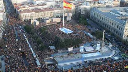La plaza de Colón, durante la manifestación de ayer en Madrid.