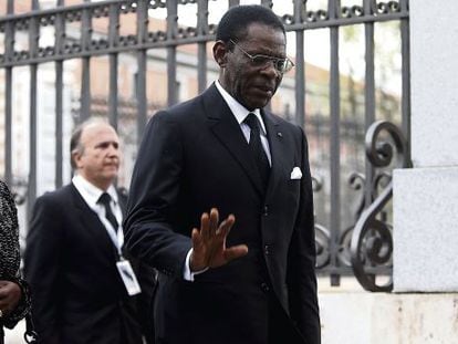 Teodoro Obiang, en el funeral por Su&aacute;rez.