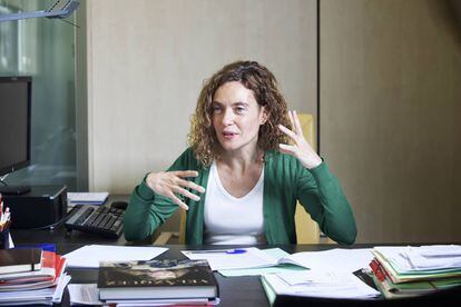 Meritxell Batet, este sábado, en su despacho del PSOE en Madrid.