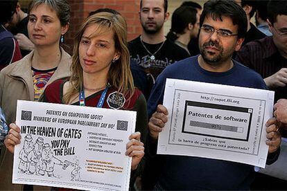 Manifestación en Barcelona contra la directiva sobre patentes.