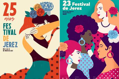 Dos carteles de ediciones pasadas del festival, diseñados por Daniel Diosdado.