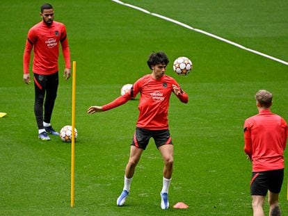 João Félix, durante el último entrenamiento del Atlético previo al partido de este miércoles ante el Manchester City correspondiente a la vuelta de los cuartos de final de la Champions.