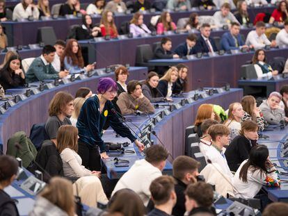 Alumnos españoles y de otros paises en el Parlamento Europeo en Estrasburgo. European Parliament.