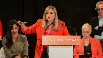 La portavoz política de CS, Patricia Guasp, durante el acto de presentación de candidatos este sábado en Madrid.