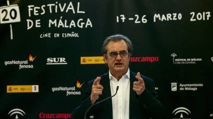 El director del Festival de M&aacute;laga, Juan Antonio Vigar, durante la presentaci&oacute;n.