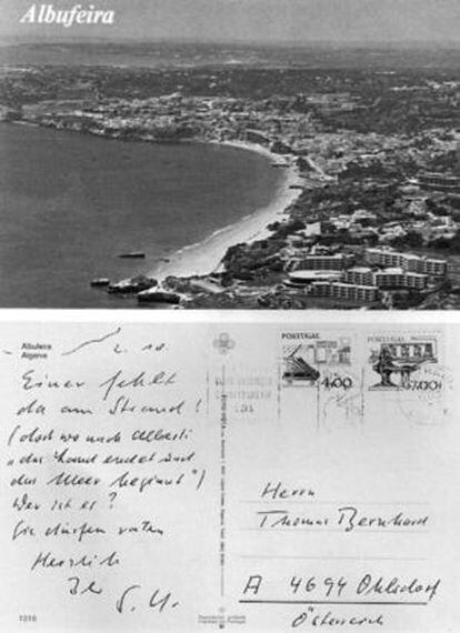 Postal de Siegfried Unseld de 2 de octubre de 1980 desde el Algarve    