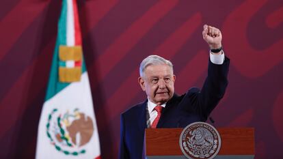 El presidente de México, Andrés Manuel López Obrador, durante la conferencia de esta mañana.