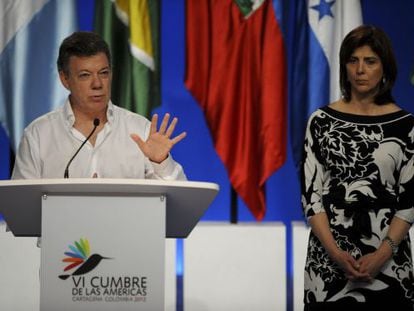 El presidente de Colombia, en rueda de prensa al finalizar la Cumbre de las Américas. 