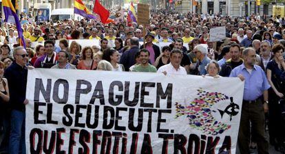 Manifestación contra la troika en Barcelona.