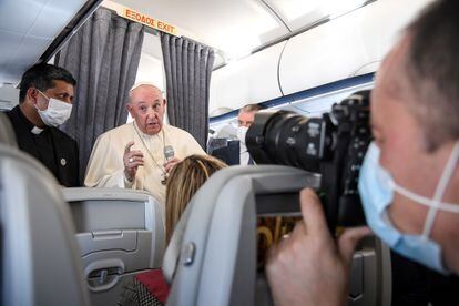 Pope Francis, during the press conference on the papal plane on his return from the trip to Cyprus and Greece.