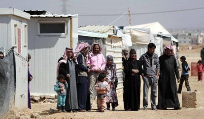 Refugiados sirios, este martes en el campo de Zaatari (Jordania). 