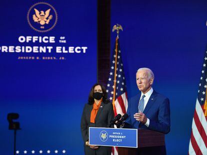 Joe Biden y Kamala Harris, ayer en Delaware.