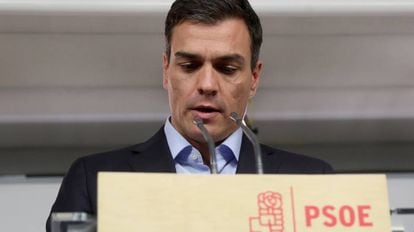 Roda de premsa de Pedro Sánchez després de la reunió de la Comissió Permanent del PSOE.