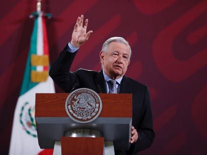 Andrés Manuel López Obrador durante una de sus conferencias matutinas en Palacio Nacional.