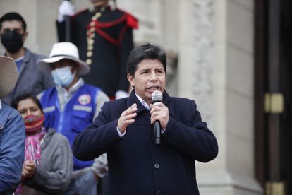 El presidente peruano, Pedro Castillo, el miércoles durante un acto público en el Palacio de Gobierno de Lima.